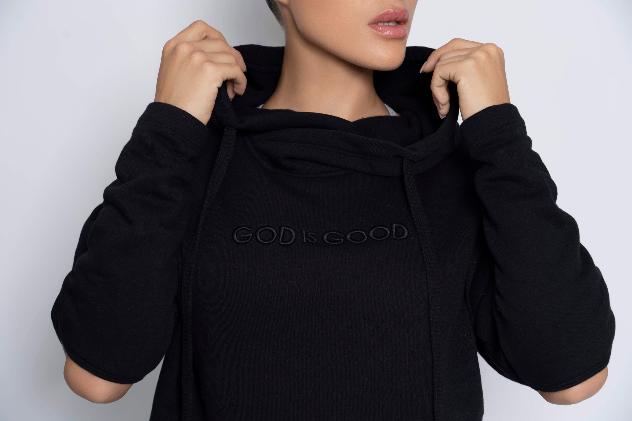 God is Good Women's Black Embroidered Hoodie